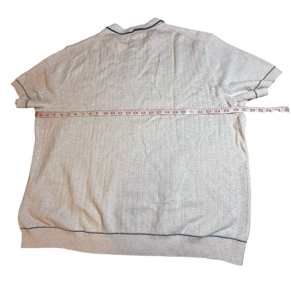 The Commons Mens XXL Off White Ribbed Knit Short Sleeve Polo Shirt USA Made NEW - Picture 2 of 8